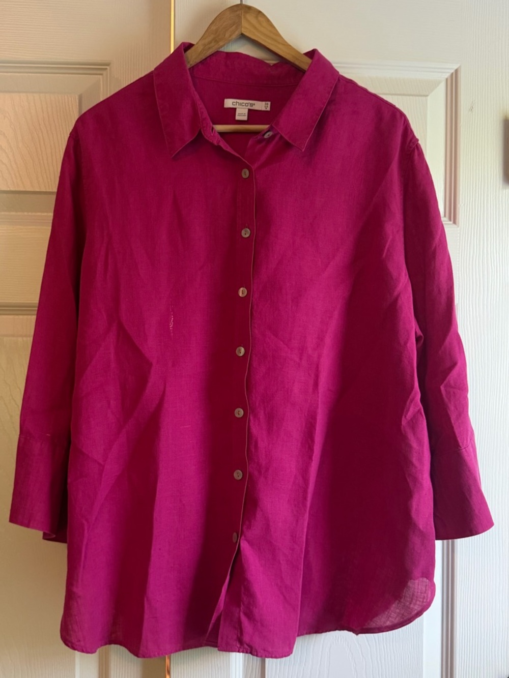 Chico's Hot Pink Button Down Linen Blouse